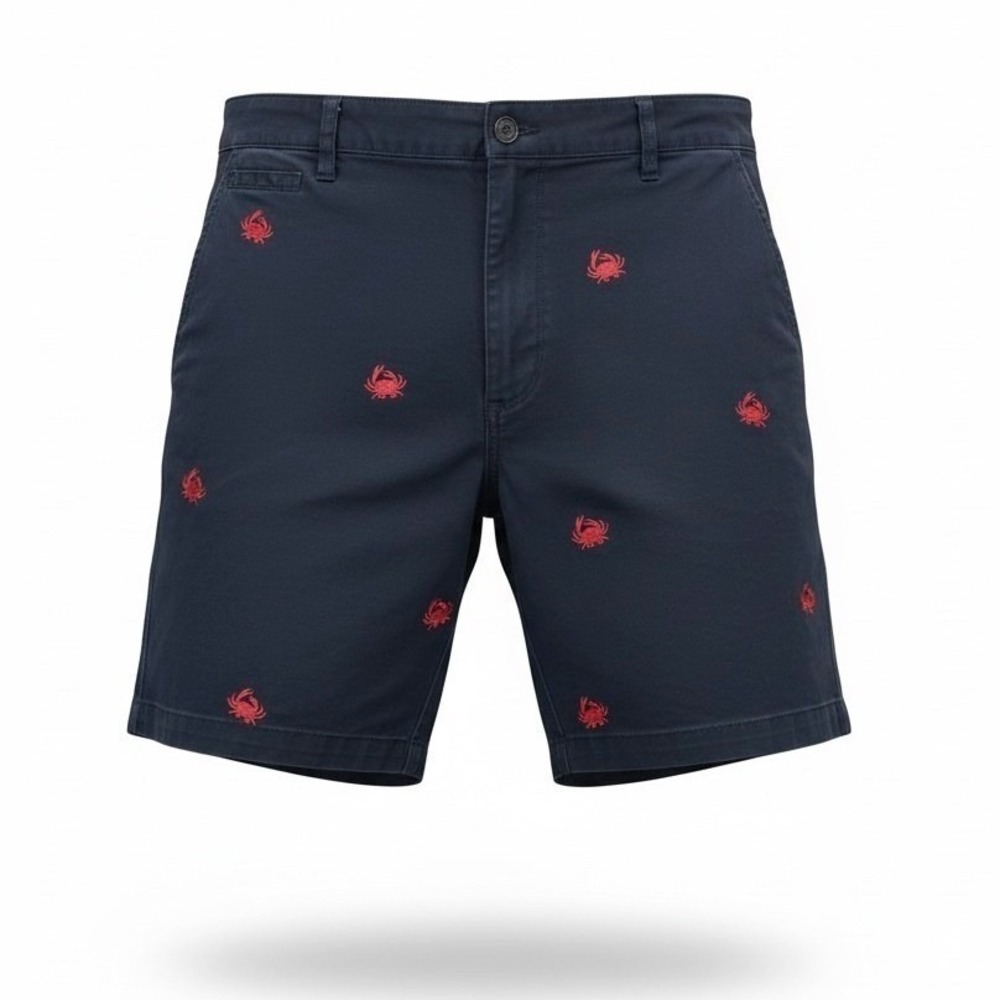 Chaps Men's Chino‎ Shorts Size 40 Navy Blue Red Crab Embroidered Nautical Preppy